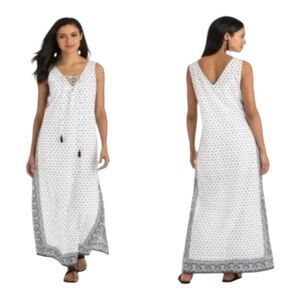 VINEYARD VINES White Black Fan‎ Border Print Beach Maxi Dress Women Size XS